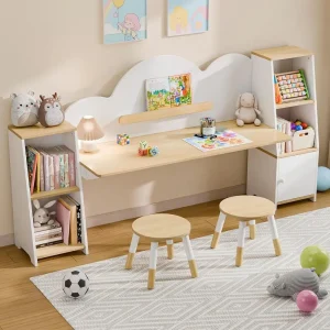 Desk with Storage and 2 Stools