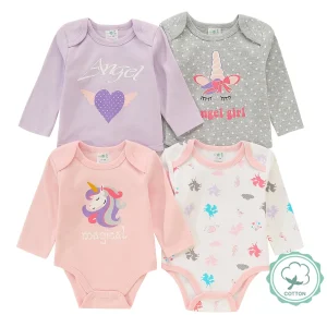 4pcs Girls Long Sleeve Bodysuits